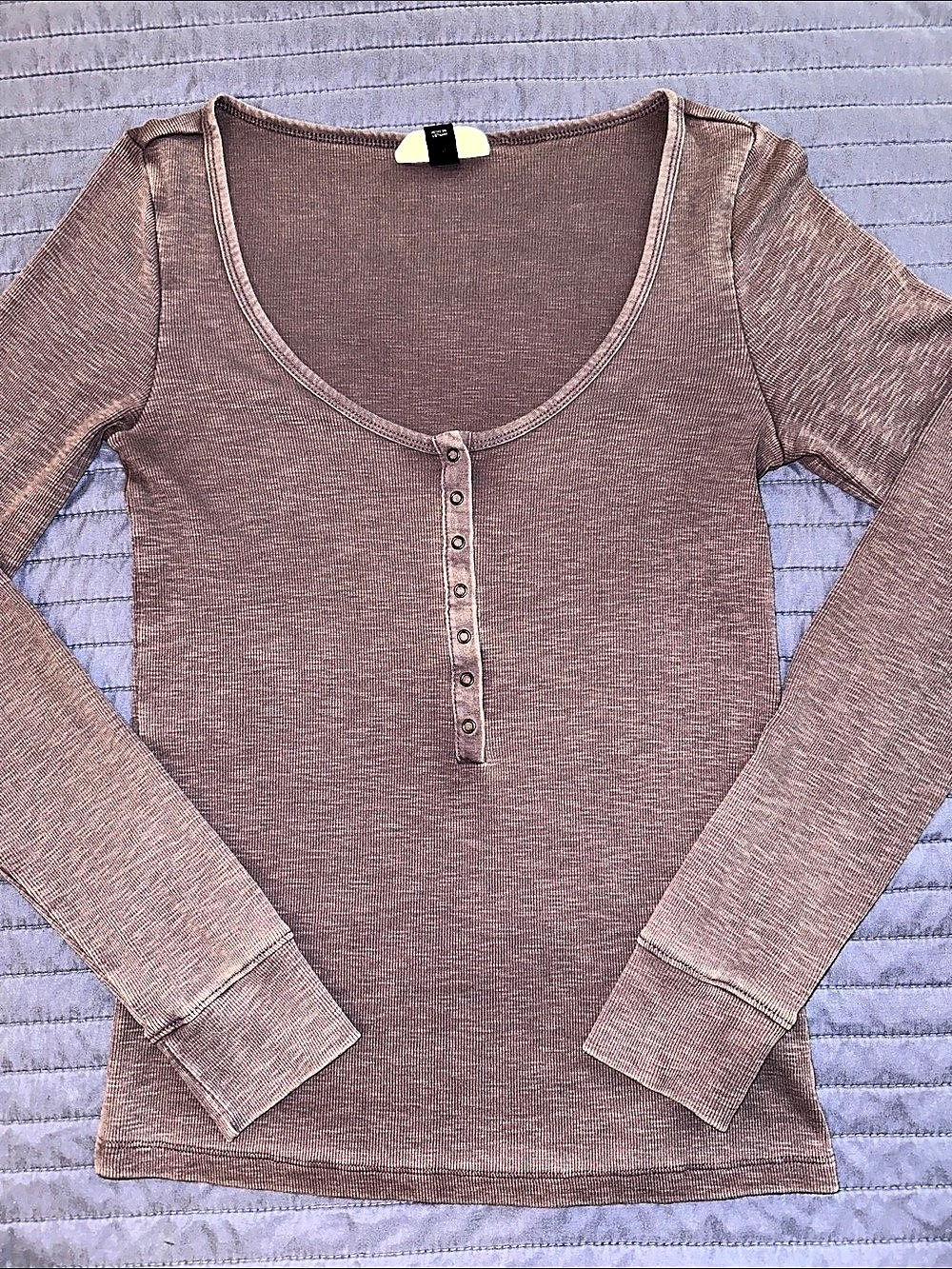 Universal Thread Long-Sleeve Button-Front Henley Top Purple - Small